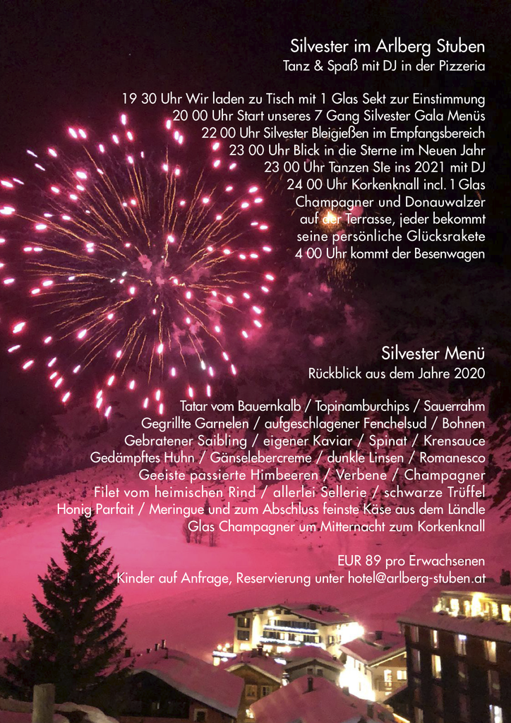 WEIHNACHT &amp; SILVESTER 2020 - Arlberg Stuben Hotel Restaurant