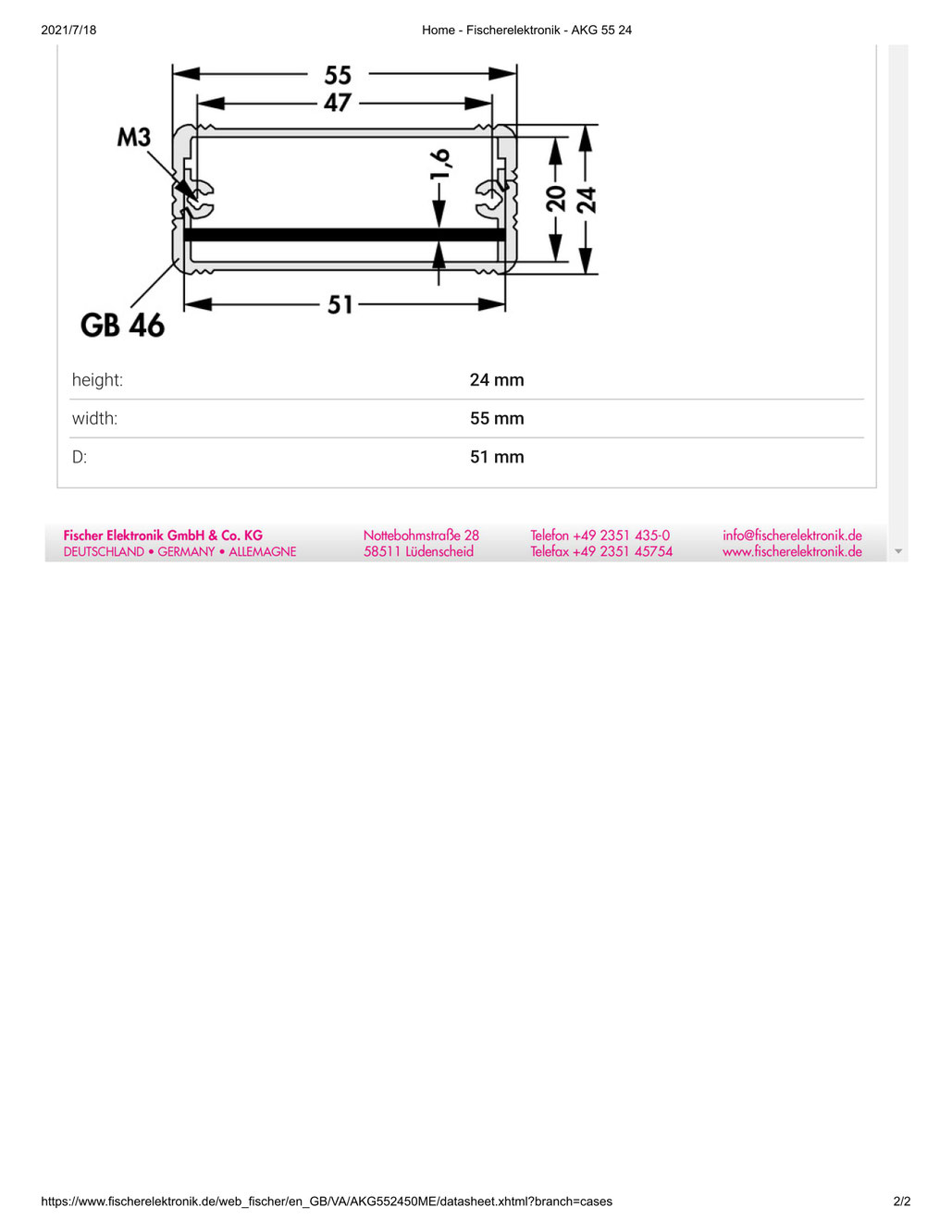 AKG 55 24 50 ME (W55mm x H24mm x L50mm) ミニチュアアルミケース