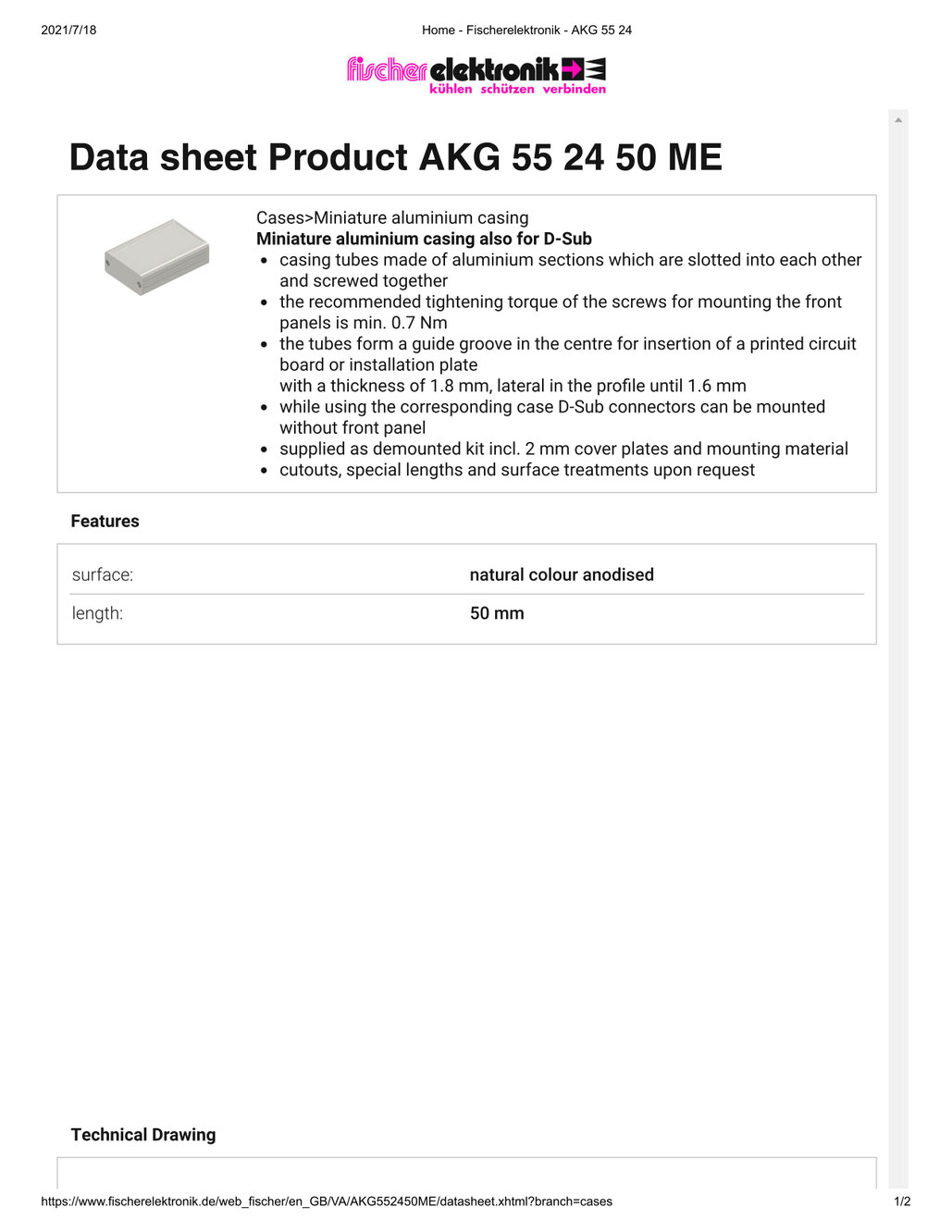 AKG 55 24 50 ME (W55mm x H24mm x L50mm) ミニチュアアルミケース