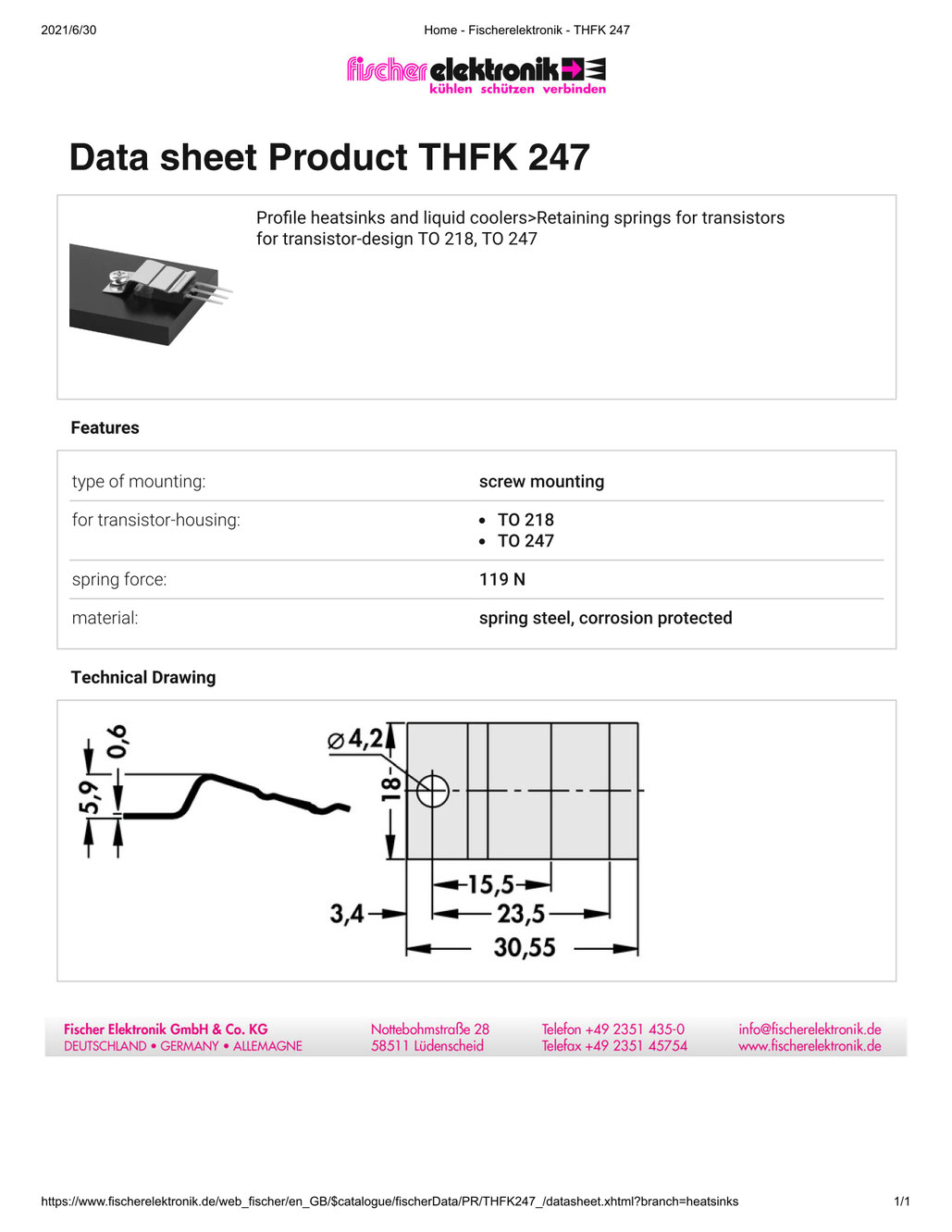 THFK247 Fischer Elektronik トランジスタ固定用スプリング