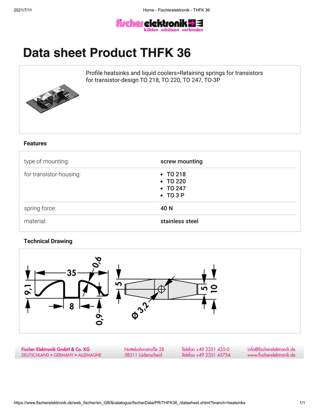 THFK36 Fischer Elektronik トランジスタ固定用スプリング