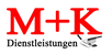 Logo M+K Dienstleisungen - Entrümplungsfirma aus Fulda. M+K ist rot geschrieben. Darunter steht in schwarz Dienstleistungen. Zudem befindet sich daneben eine Grafik eines Kehrblechs. Das Ganze Logo ist mit einem weissen Hintergrund versehen. 