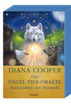 Ein Adler links ein Hirsch rechts darüber in der Mitte ein weißer Wolf, im blauen Himmel der Würfel des Metatron