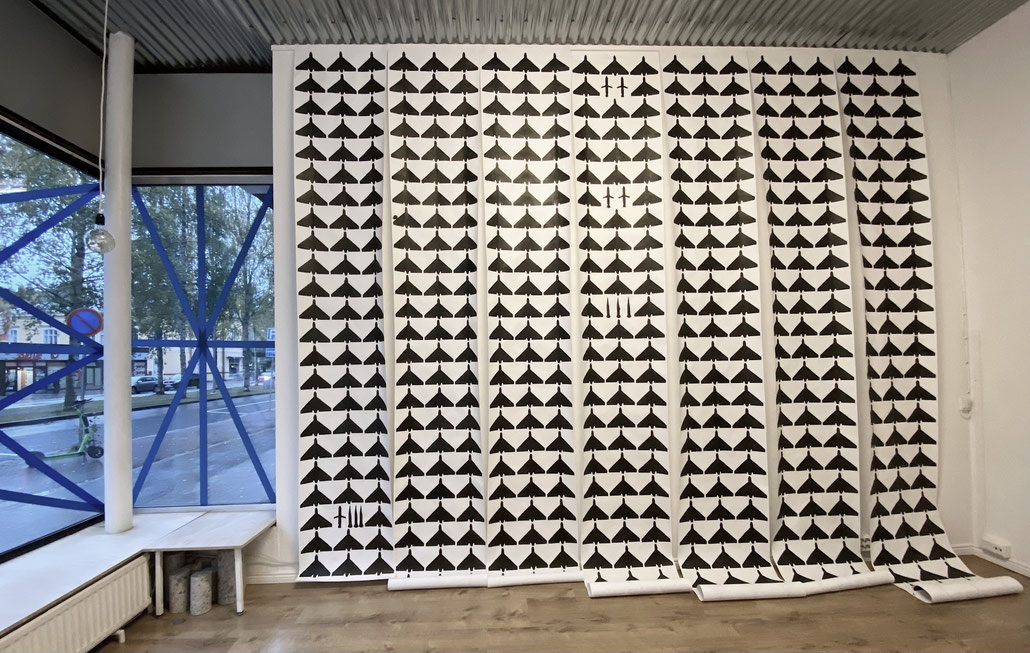 Artistic interpretation of military strike statistics in Ukraine, installation by Ukrainian artist Olga Drozd, Vaasa Finland art space Platform