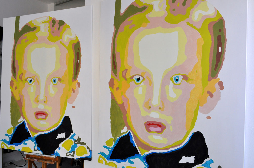 von links: "Little Boy 1B (Donald)", Acryl auf Leinwand, 180x140 cm - "Little Boy 1A (Donald)", Acryl auf Leinwand, 180x140 cm