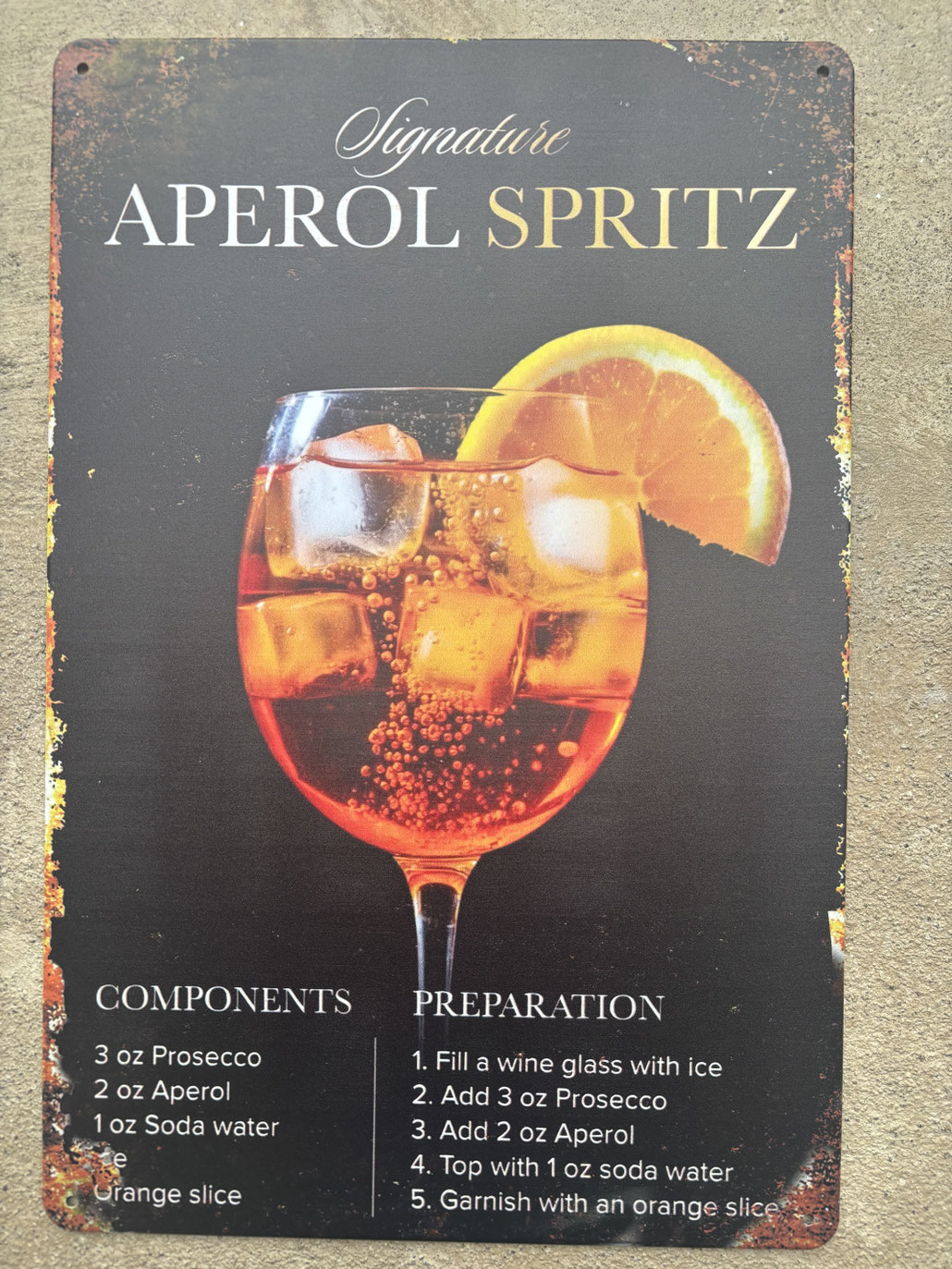 Aperol Spritz Blechschild Schweiz – Deko Metallschild Cocktail Rezept im Vintage Design | Metall Schild für Küche, Bar & Apéro Deko