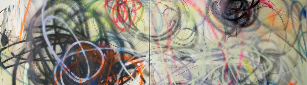 In the Maze 22  2022   Acryl auf Leinwand   80 x 280 cm (Diptychon)