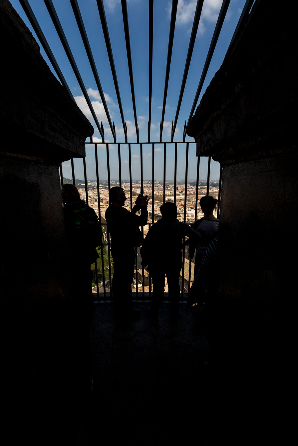 After visiting the inner cupola of St. Peter's Basilica we went all the way up top. It was midday and time for some silhouette work.