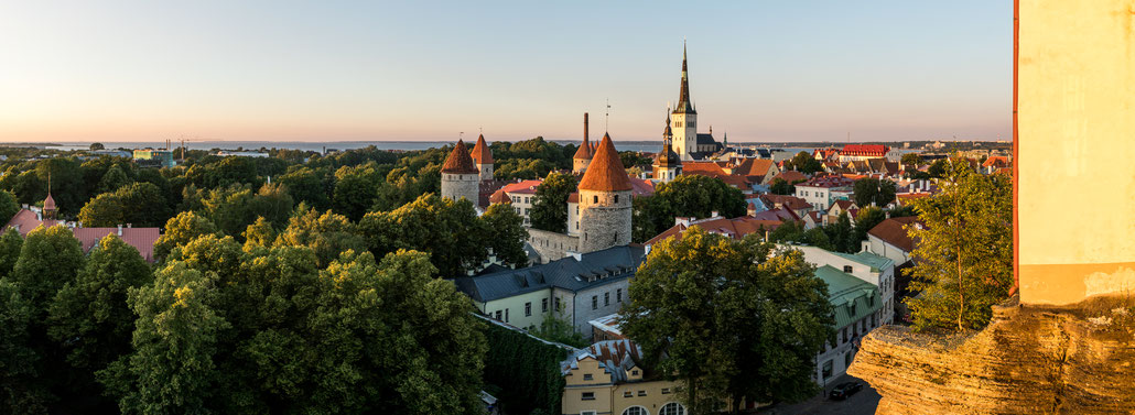 The lower town of Tallinn during sunset from Toompea