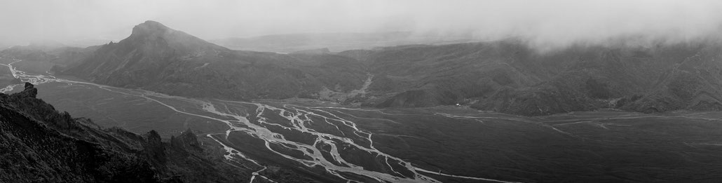 The Krossa river freely meandering down the valley