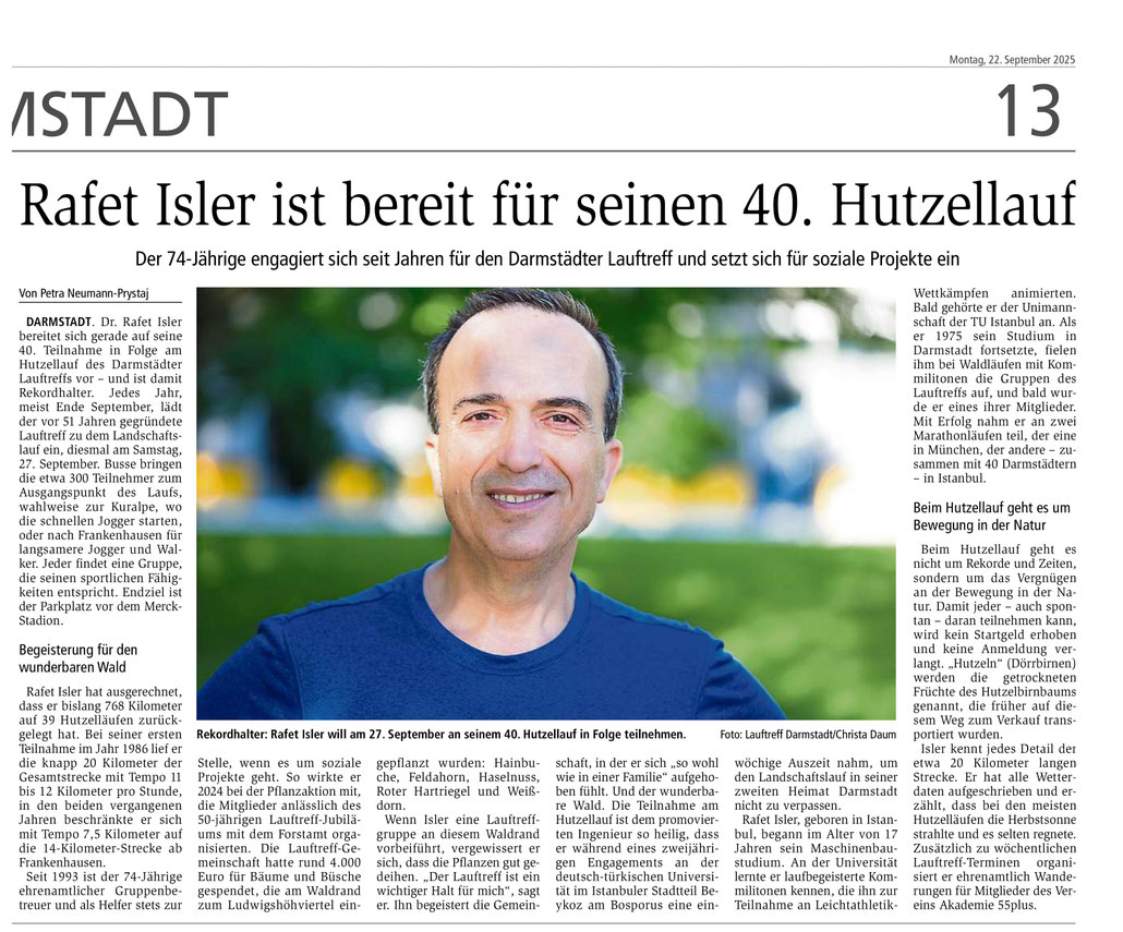 Ein Portrait über unser Team-Mitglied Rafet Isler im Darmstädter Echo vom 22.09.2025