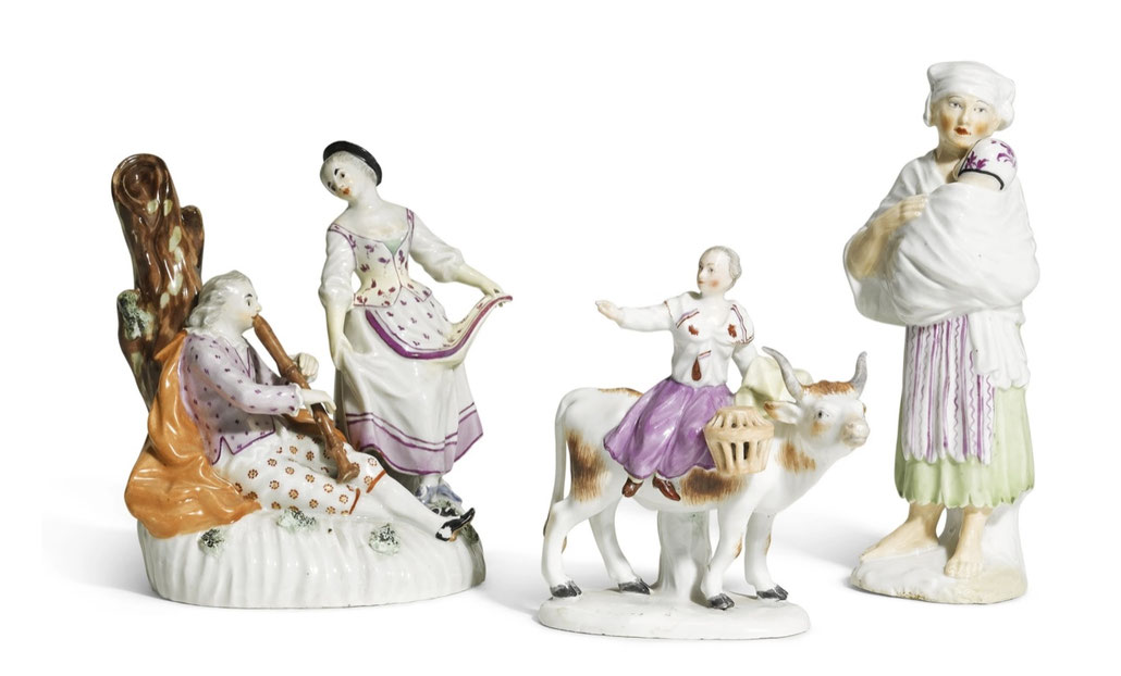 Drei Thüringian Porzzelanfiguren aus 1765-1770