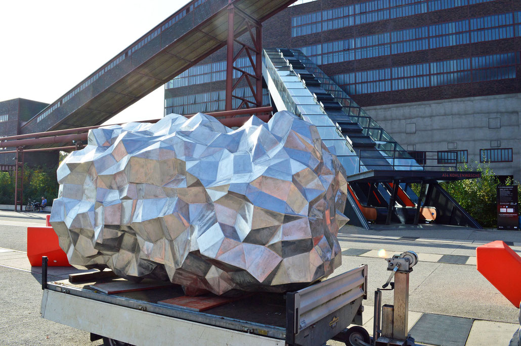 ASTEROID stainless steel abstract contemporary sculpture HEX MIRROR Royal British Society of Sculptors London Cloud Gate  HEX Festival