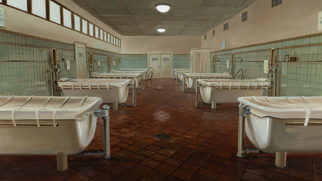 Titus Meeuws Hydrobaths Mentalhospital 1958 Olieverf op doek 70 x 150 cm