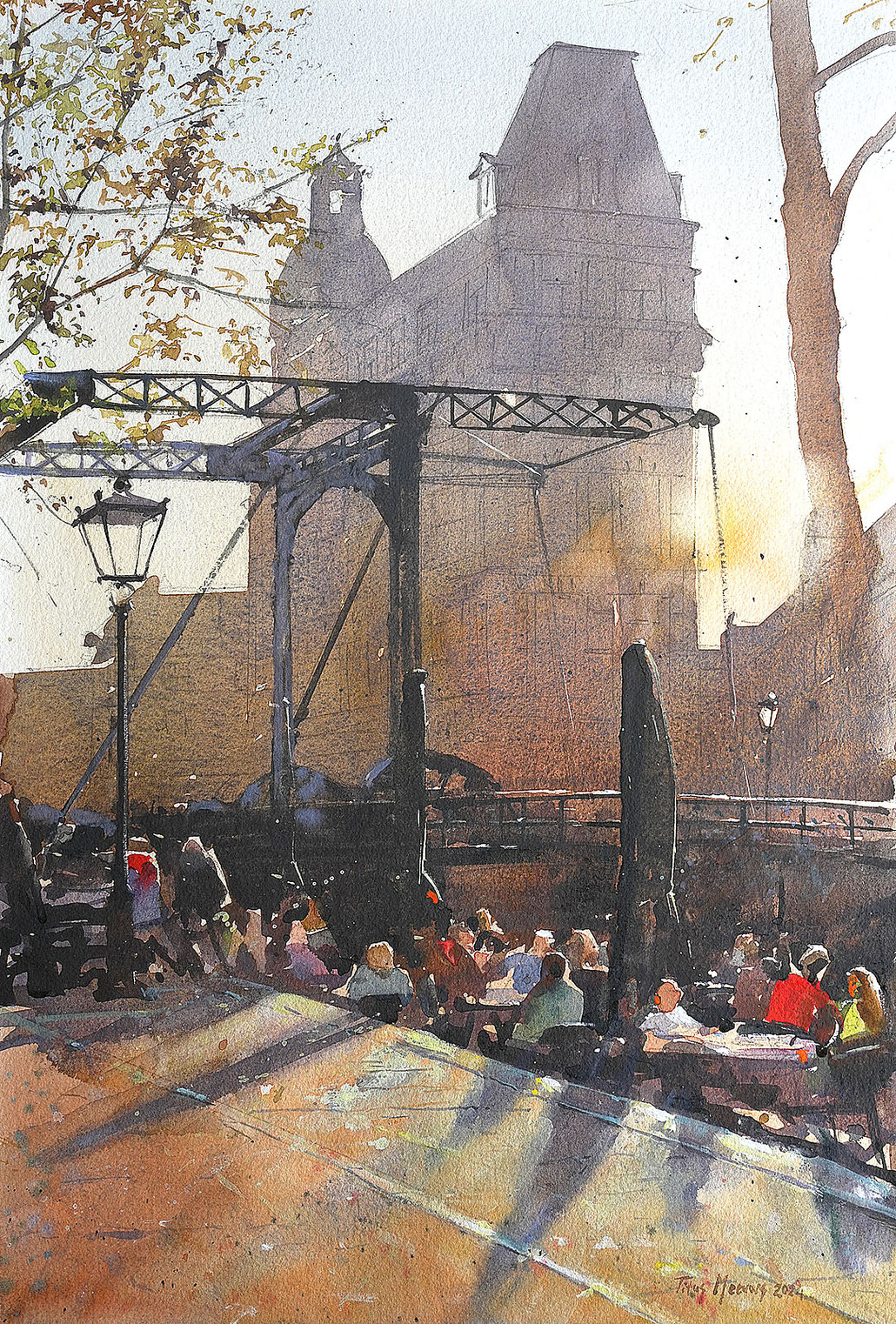 schilderij Kloveniersburgwal Amsterdam terras