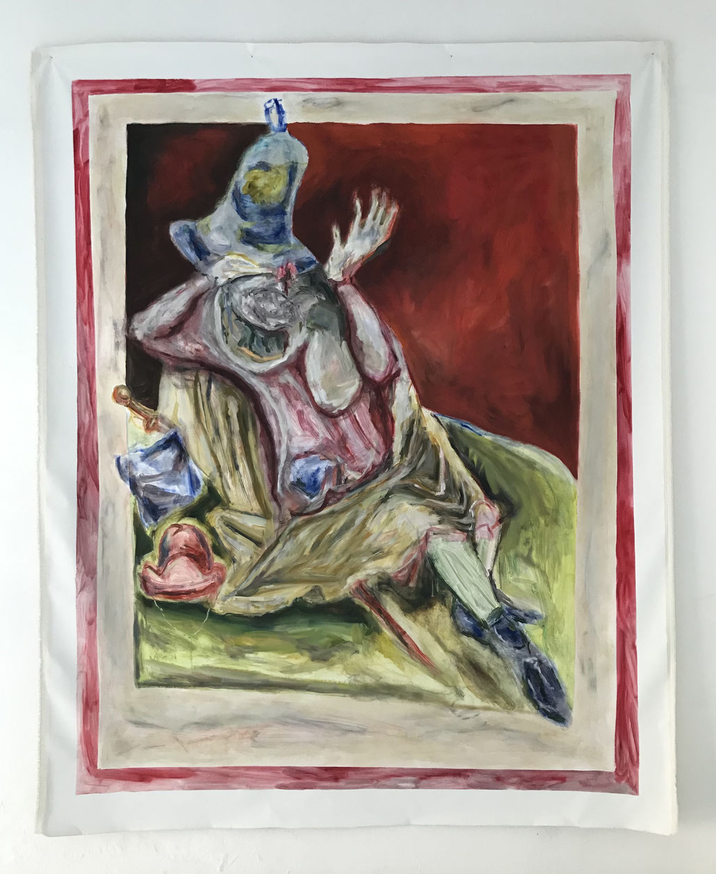 Un pellegrino colpito da una campana, site specific project, pigment and oil on canvas, cm 220x270, 2022