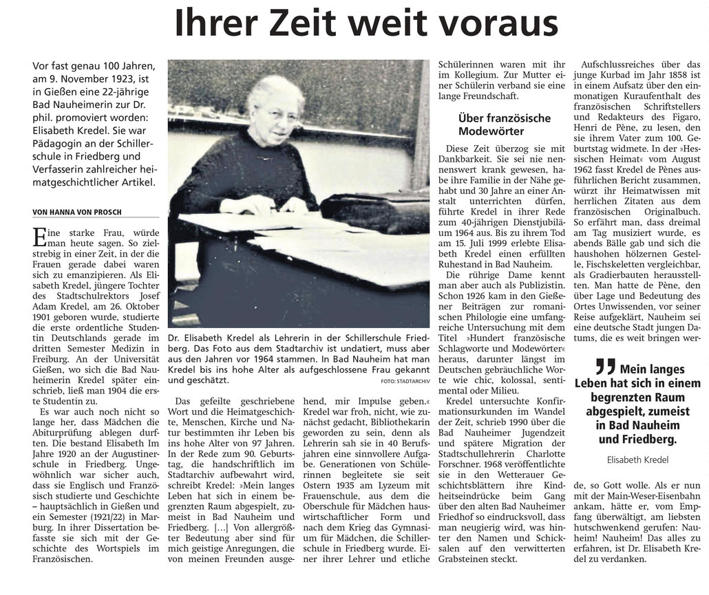 Wetterauer Zeitung vom 18. November 2023