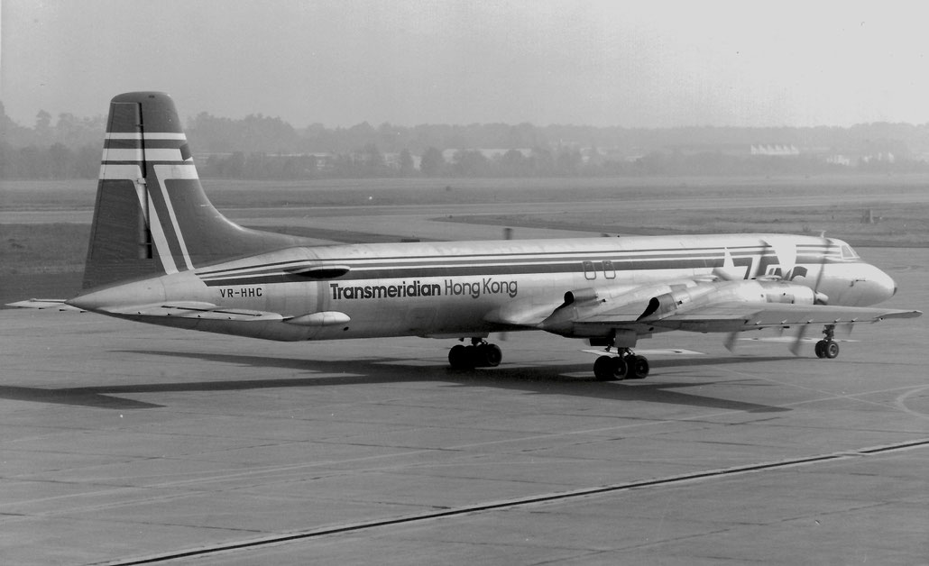 VR-HHC Canadair CL-44D4-2 17  RR Tyne 515/50  Transmeridian Hong Kong 1961  © collezione Maurizio Noè p.g.c. - Piti Spotter Club Verona