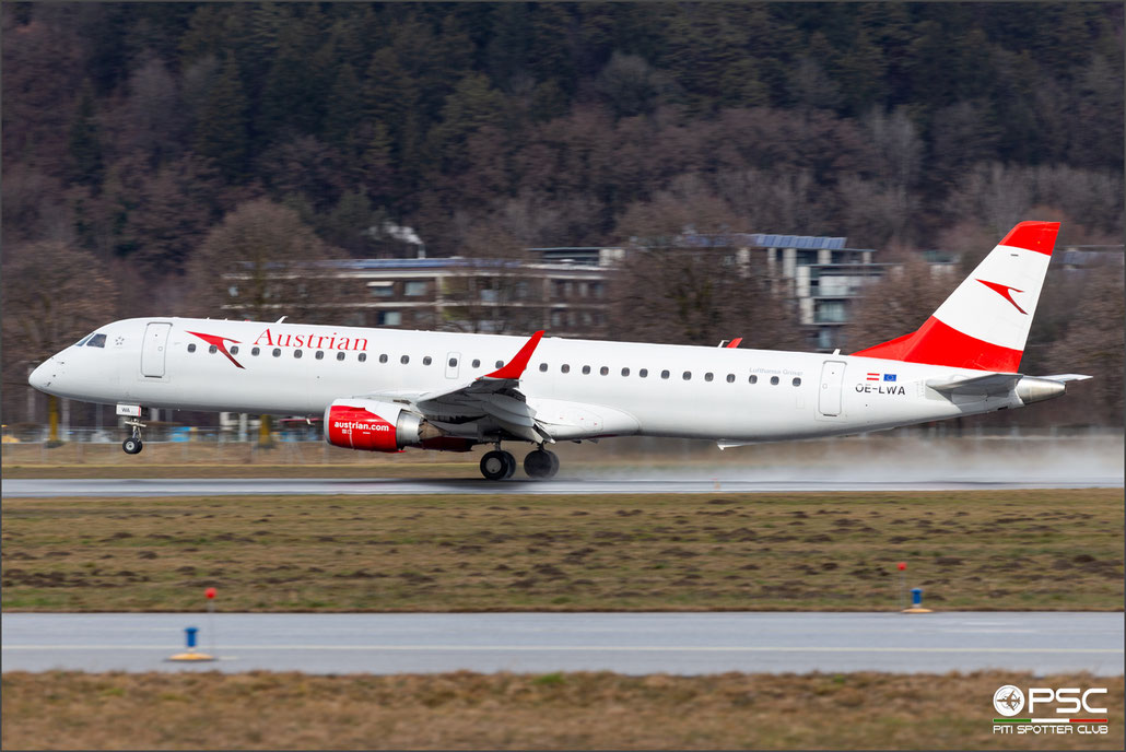 OE-LWA ERJ195LR 19000314 Austrian Airlines @ Innsbruck 02.2023 © Piti Spotter Club Verona