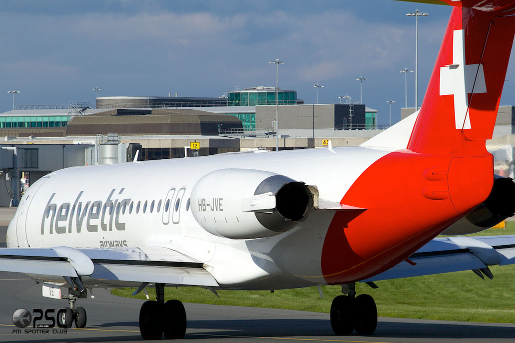 HB-JVE Fokker 100 11459 Helvetic Airways @ Manchester Airport 13.05.2014 © Piti Spotter Club Verona