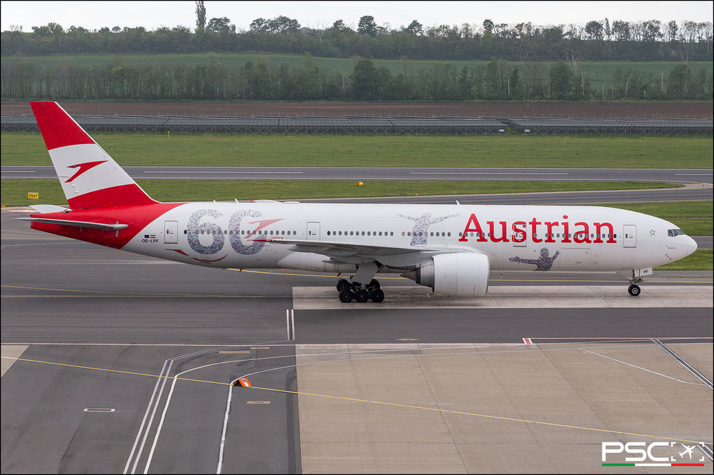 OE-LPF Boeing 777-2Q8ER 28692 373 GE90-94B Sibanye Austrian Airlines (AerCap Holdings NV) 2001 @ Vienna Airport 04 2024 © Piti Spotter Club Verona