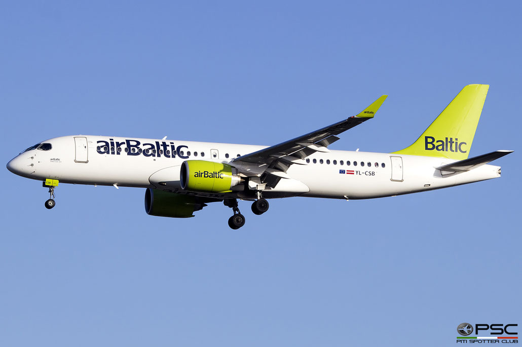 YL-CSB Bombardier CS300 55004  PW1521G-3 Cēsis Air Baltic 2016 @ London Gatwick 02 2019 © Piti Spotter Club Verona