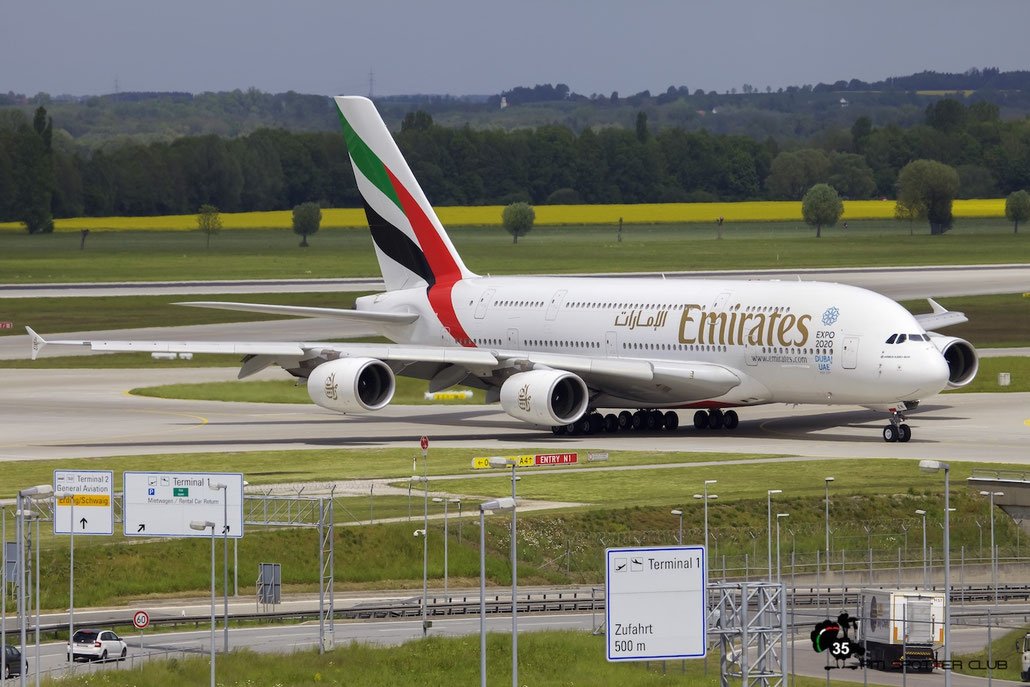 A6-EEN A380-861 135 Emirates @ Munich Airport 15.05.2016 © Piti Spotter Club Verona