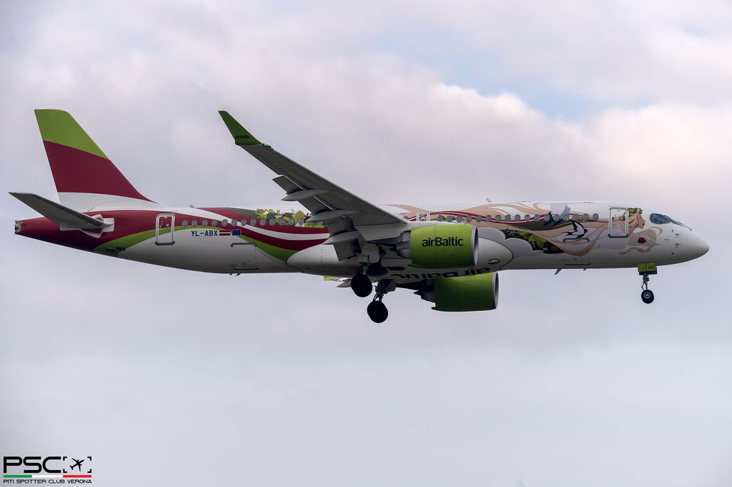 YL-ABX Airbus A220-300 55329  PW1524G-3  airBaltic 2024  @ Verona Villafranca 01 2026 © Piti Spotter Club Verona