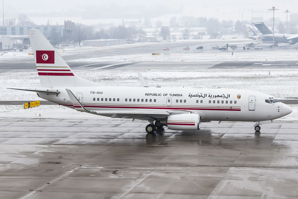 TS-IOO B737-7H3 (BBJ1) 29149/348 Government of Tunisia @ Zurich Airport 20.01.2016 © Piti Spotter Club Verona