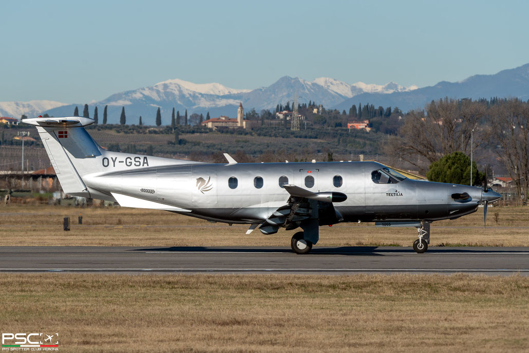 OY-GSA PC-12/47E 1065 Flexflight URL @ Aeroporto di Verona 01 2024 © Piti Spotter Club Verona