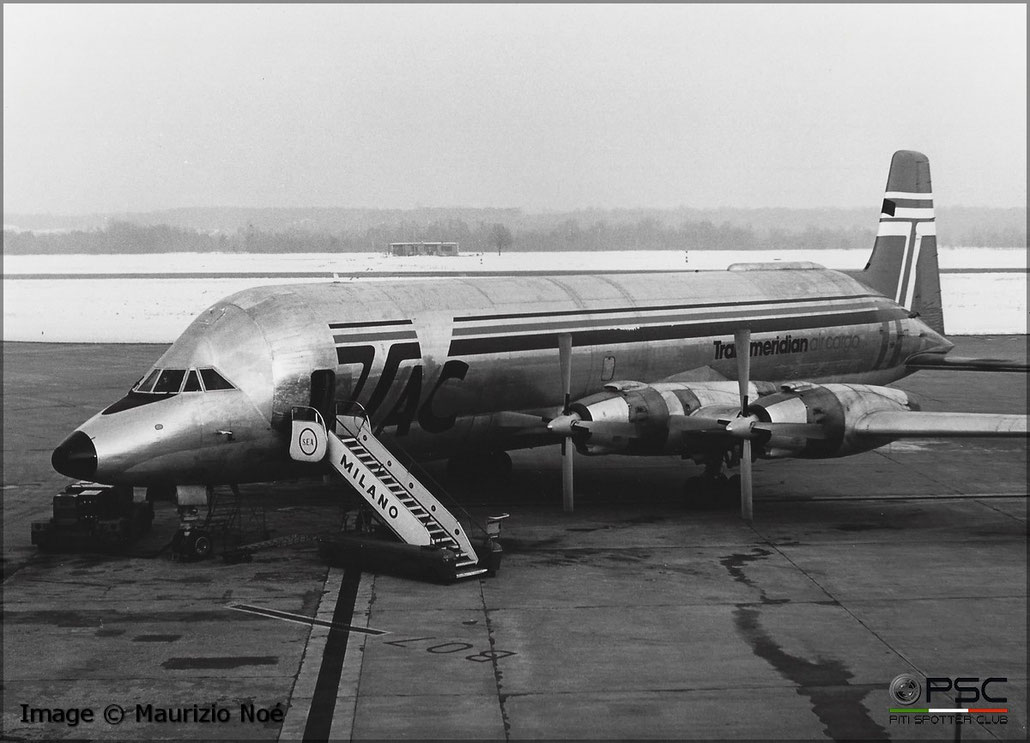 N447FT Canadair CL-44-O Conroy Skymonster 16  RR Tyne 515/50  Transmeridian Air Cargo 1961 © collezione Maurizio Noè p.g.c. - Piti Spotter Club Verona