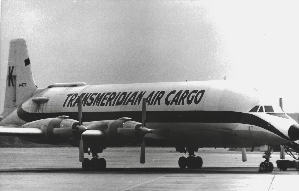 N447FT Canadair CL-44-O Conroy Skymonster 16  RR Tyne 515/50  Transmeridian Air Cargo 1961 © collezione Maurizio Noè p.g.c. - Piti Spotter Club Verona