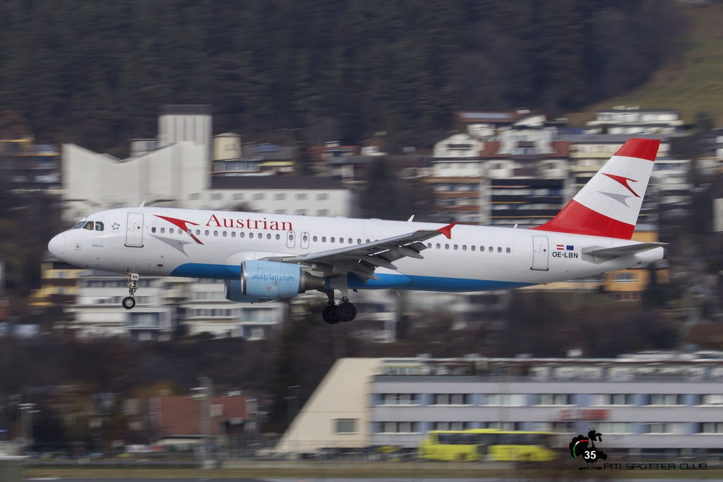 OE-LBN A320-214 768 Austrian Airlines @ Innsbruck Airport 09.01.2016 © Piti Spotter Club Verona