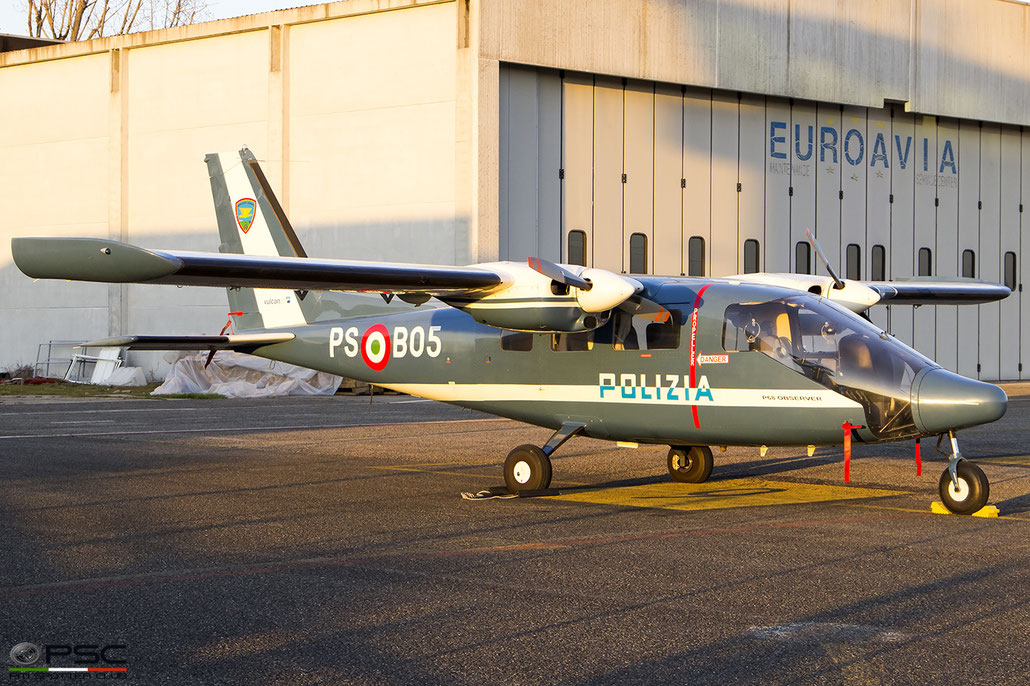 PS-B05 Italy - Polizia di Stato Partenavia P.68 Observer ; Serial. 386-38-OBS @ Reggio Emilia 05 2019  © Piti Spotter Club Verona