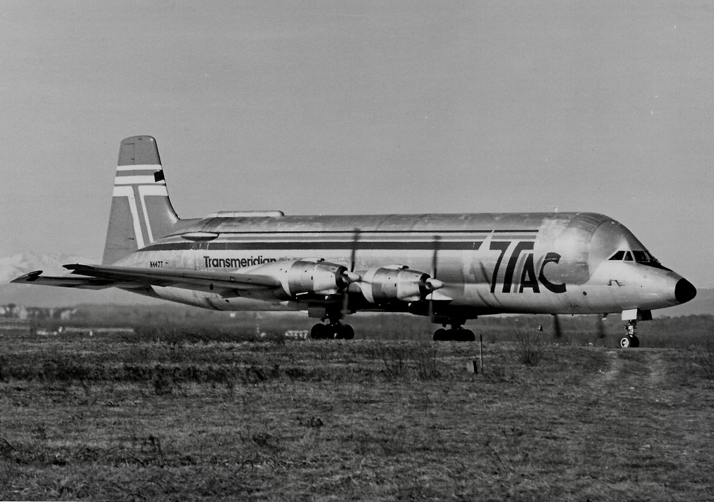 N447FT Canadair CL-44-O Conroy Skymonster 16  RR Tyne 515/50  Transmeridian Air Cargo 1961 © collezione Maurizio Noè p.g.c. - Piti Spotter Club Verona