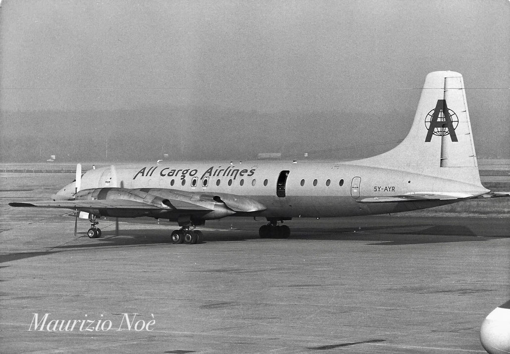 5Y-AYR Bristol 175 Britannia 307F 12920  Bristol Proteus  All Cargo Airlines 1958 © collezione Maurizio Noè p.g.c. - Piti Spotter Club Verona