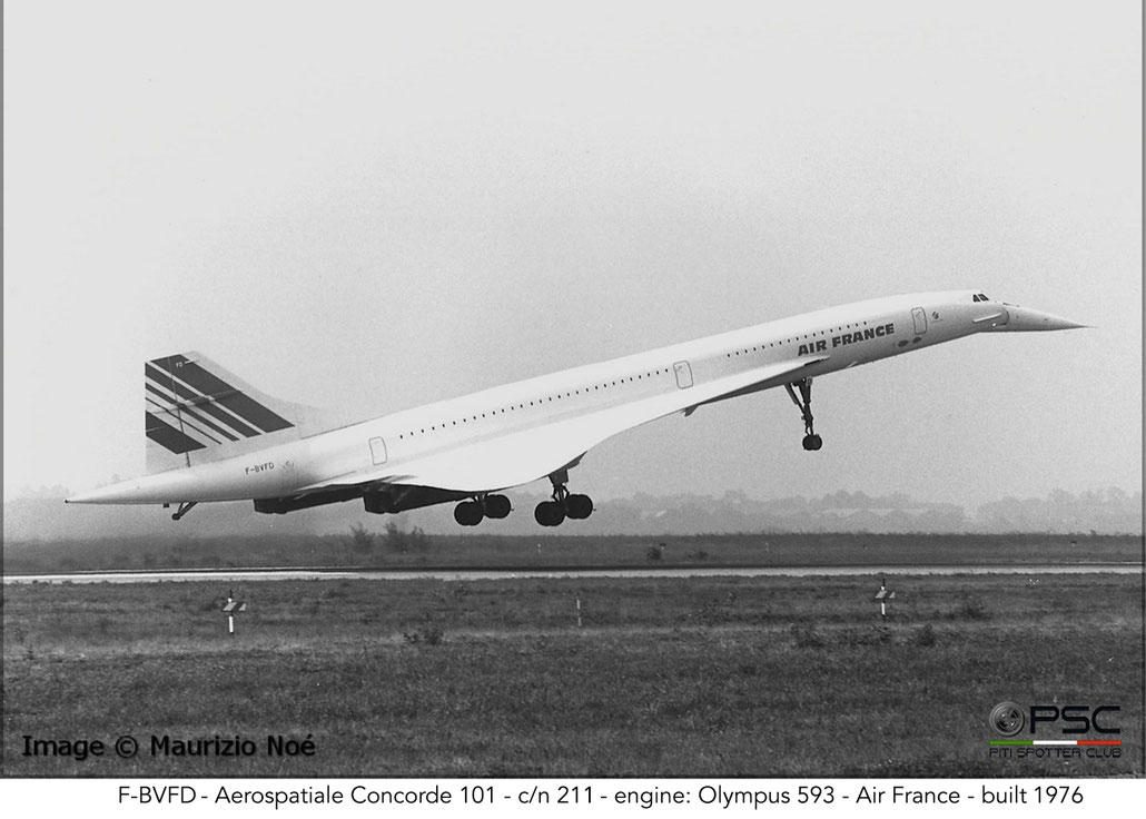 F-BVFD Aerospatiale Concorde 101 211  Olympus 593  Air France 1976  @ Milano Malpensa © collezione Maurizio Noè - Piti Spotter Club Verona