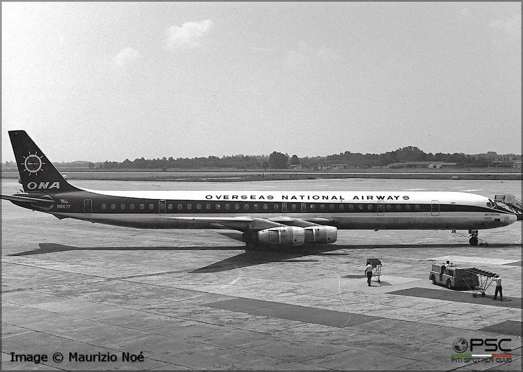 N867F "Victorious" Douglas DC-8-61CF 45939 351 cfm56-2C Overseas National Airways (ONA) 1968 © collezione Maurizio Noè p.g.c. - Piti Spotter Club Verona