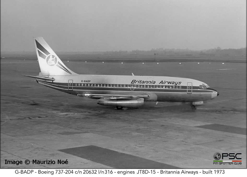 G-BADP Boeing 737-204 20632 316 JT8D-15 Britannia Airways  1973 @ Milano Malpensa © collezione Maurizio Noè - Piti Spotter Club Verona