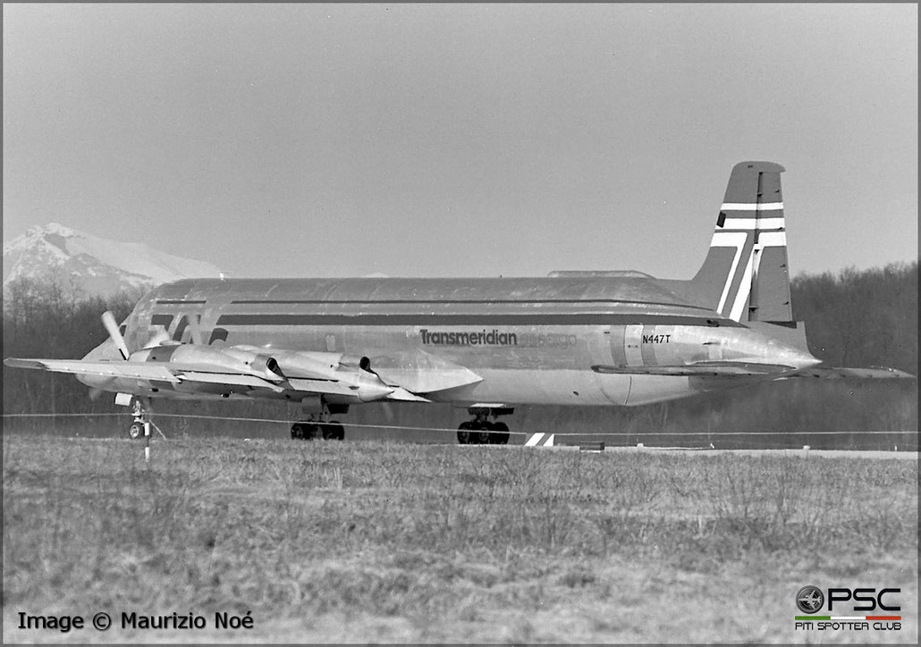 N447FT Canadair CL-44-O Conroy Skymonster 16  RR Tyne 515/50  Transmeridian Air Cargo 1961 © collezione Maurizio Noè p.g.c. - Piti Spotter Club Verona