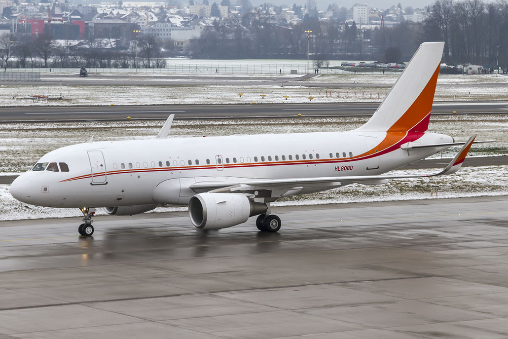 HL8080 A319-115 (ACJ) 5768 SK Telecom @ Zurich Airport 19.01.2016 © Piti Spotter Club Verona