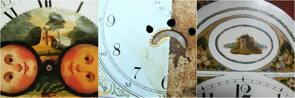 clock dial restoration, moon dial, before and after, painted landscapes, kbmorgan,katie morgan, kbmorgan, katie b morgan, illustrator, dials, dial restoration