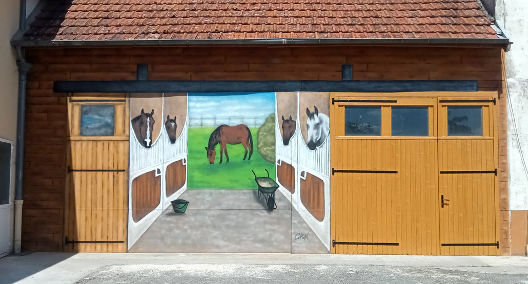 peinture en trompe-l'oeil (chevaux), Saulon-la-Chapelle, Coron