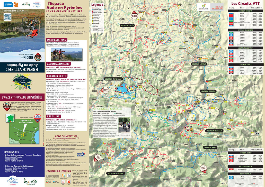 Carte de l'Espace VTT-FFC Aude en Pyrénées