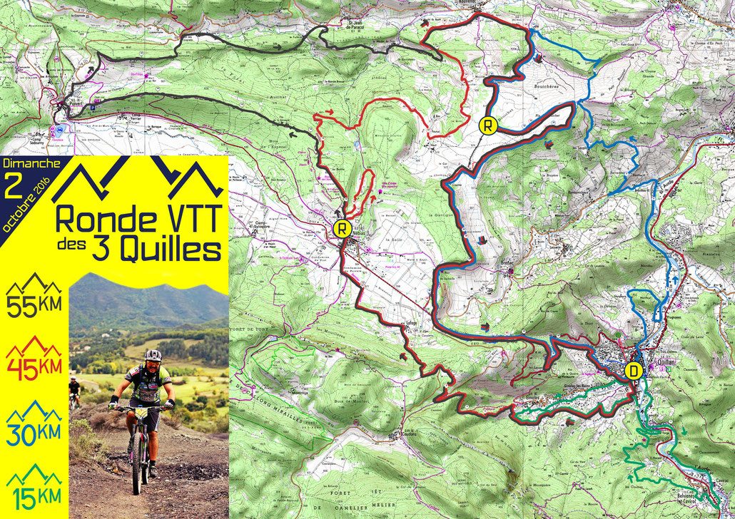 Ronde VTT des 3 Quilles 2016 - Carte des circuits