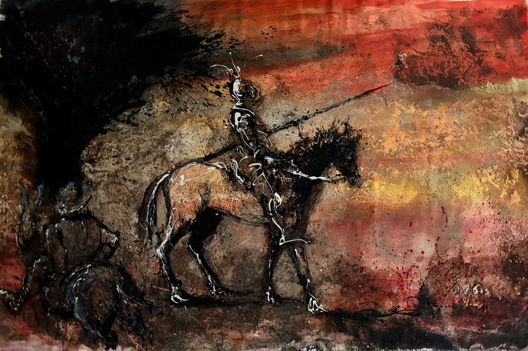 Don Quijote, Knight on Horse, Rocinante, Sancho on Mule, Adventurers, Heroes of Cervantes novel, La Mancha, Genia Chef, Viva Don Quijote