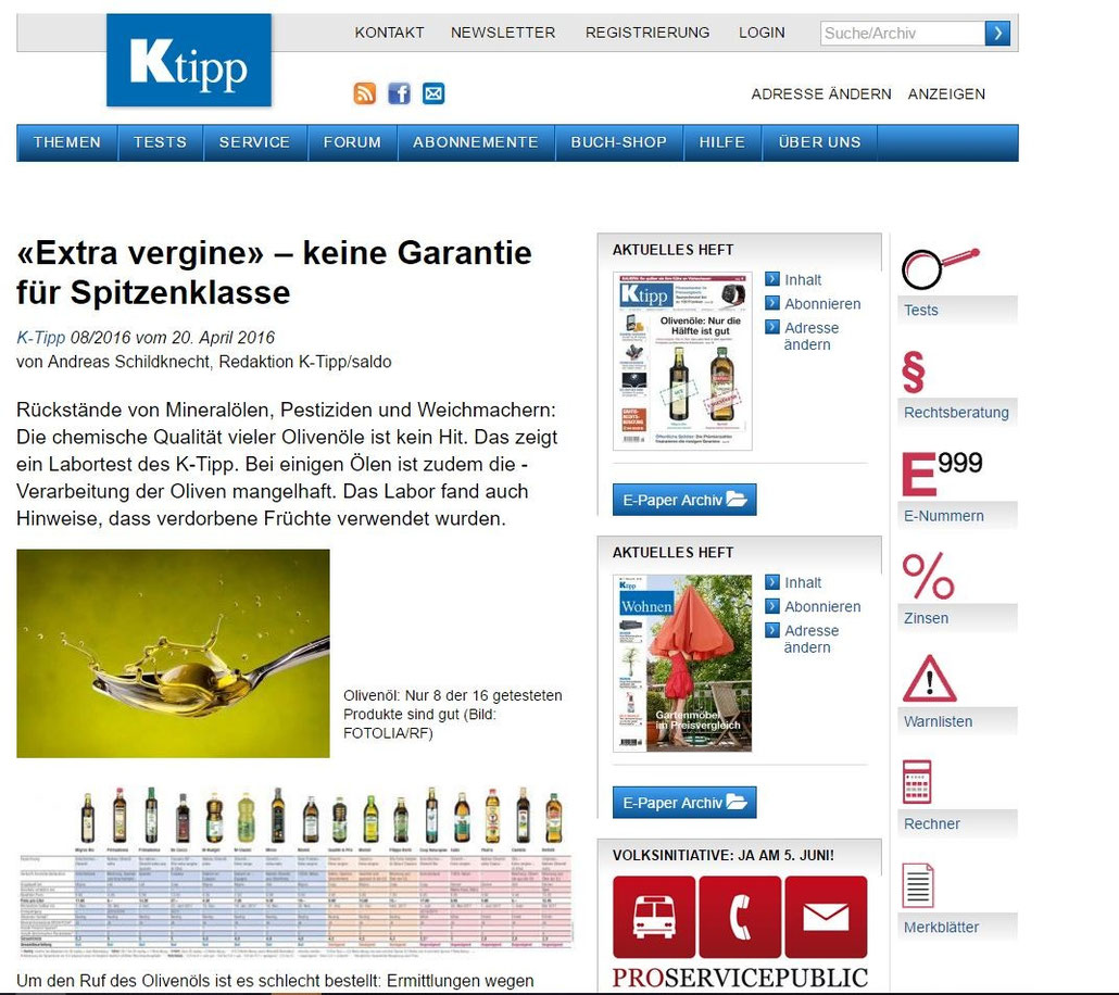 Ktipp und Kassensturz Ungenügende OlivenölTests Master of Olive Oil