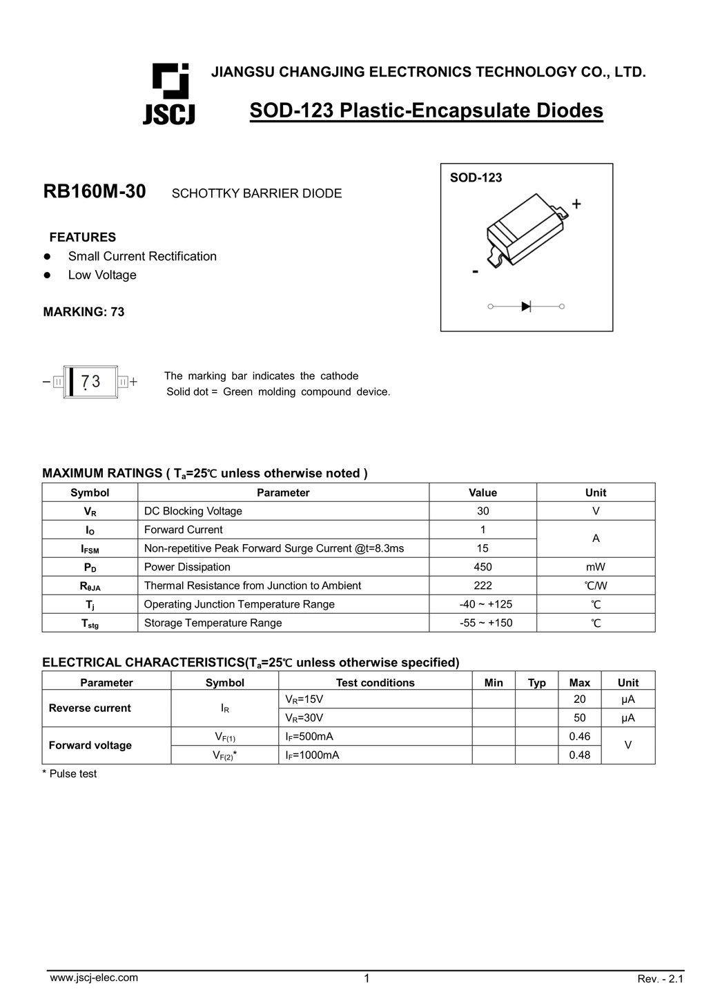RB160M-30（SOD-123） ショットキーバリアダイオード| JSCJ製