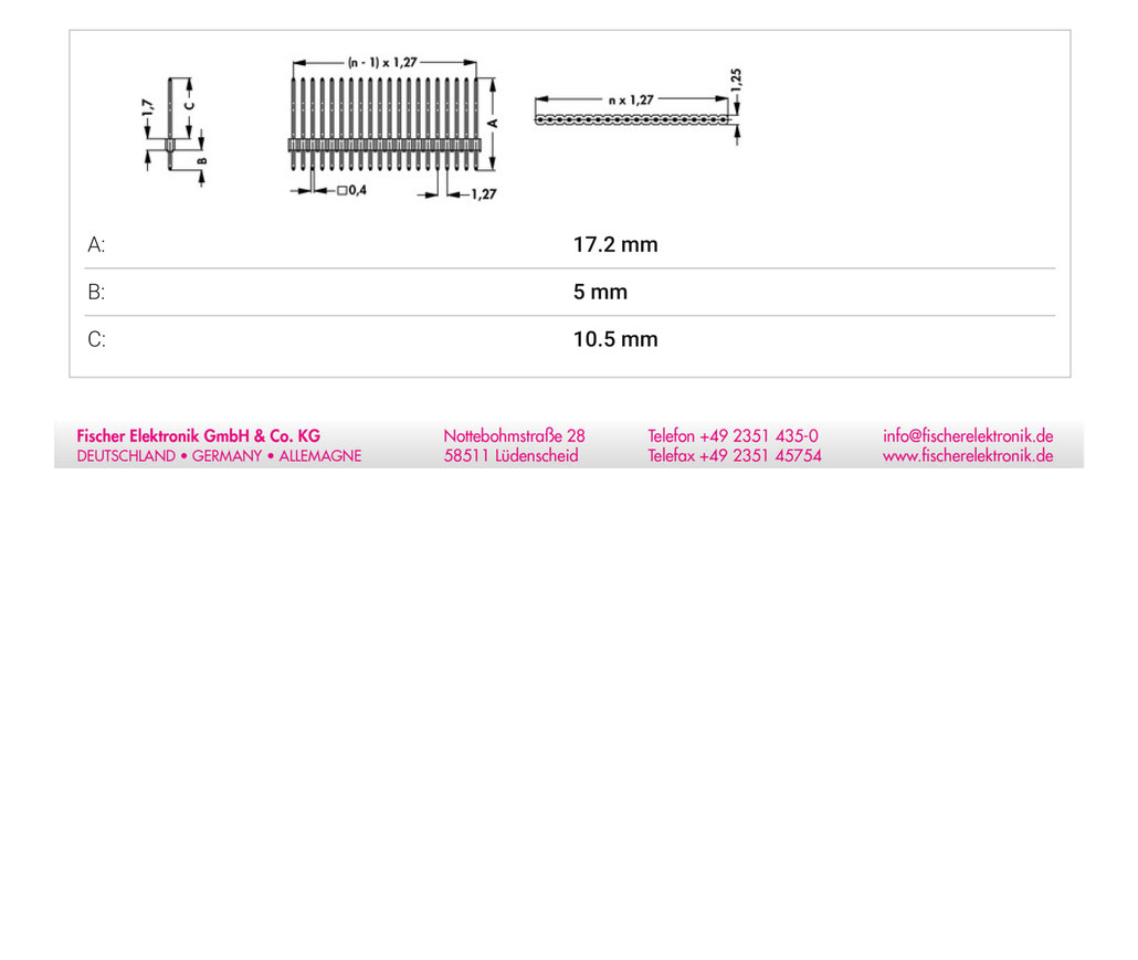 SLV-N-11-105-20-G | 1.27mmピッチ スルーホール用ピンヘッダー 20ピン連結（0.4mm角ピン）