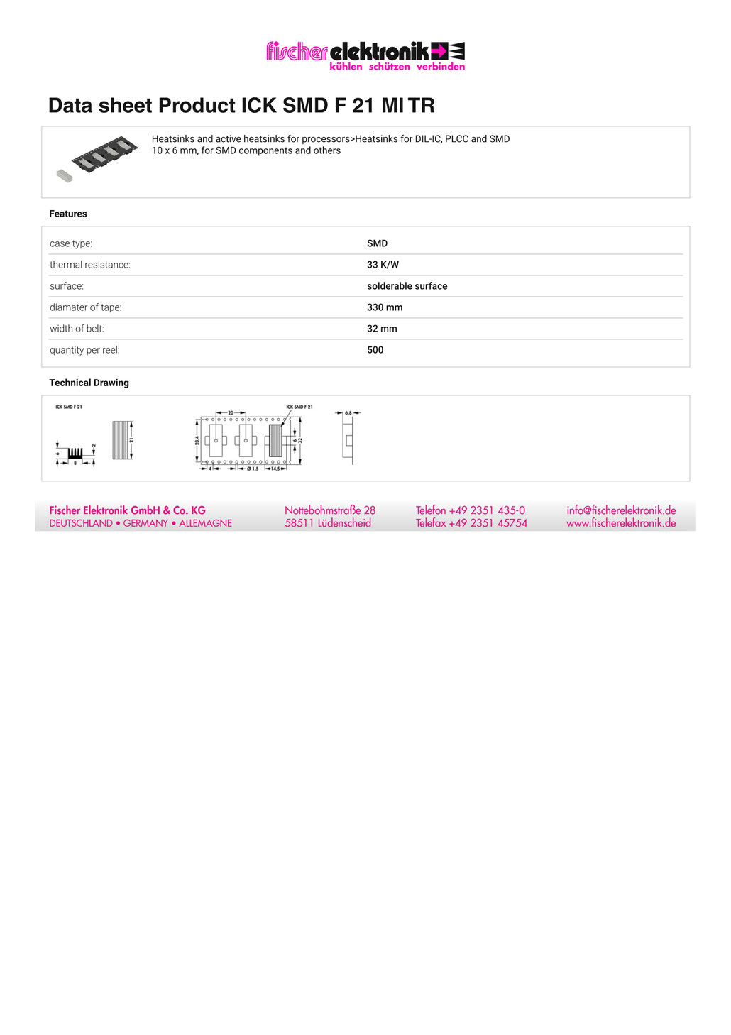 ICK SMD F 21 MI TR | 表面実装デバイス用ヒートシンク | テーピング品